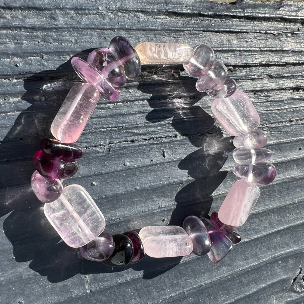 Large Chunky Purple & Pink Fluorite Genuine Gemstone Bead Bracelet 10x14mm Stone